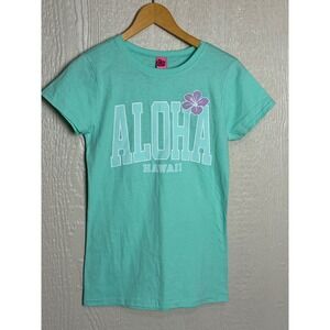 Island Girl Hawaii Aloha T-Shirt Womens Small Mint Green Hibiscus Graphic Tee
